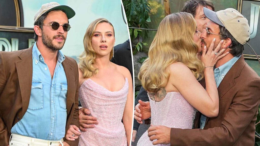 Scarlett Johansson and Jonathan Bailey Share Friendly Kiss